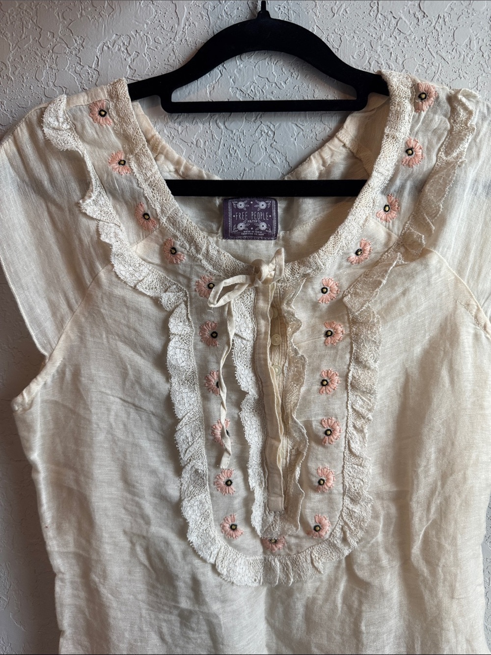 Free People Heirloom Blouse Cream Embroidered Ruffle Tunic Dress - Picture 2 of 9